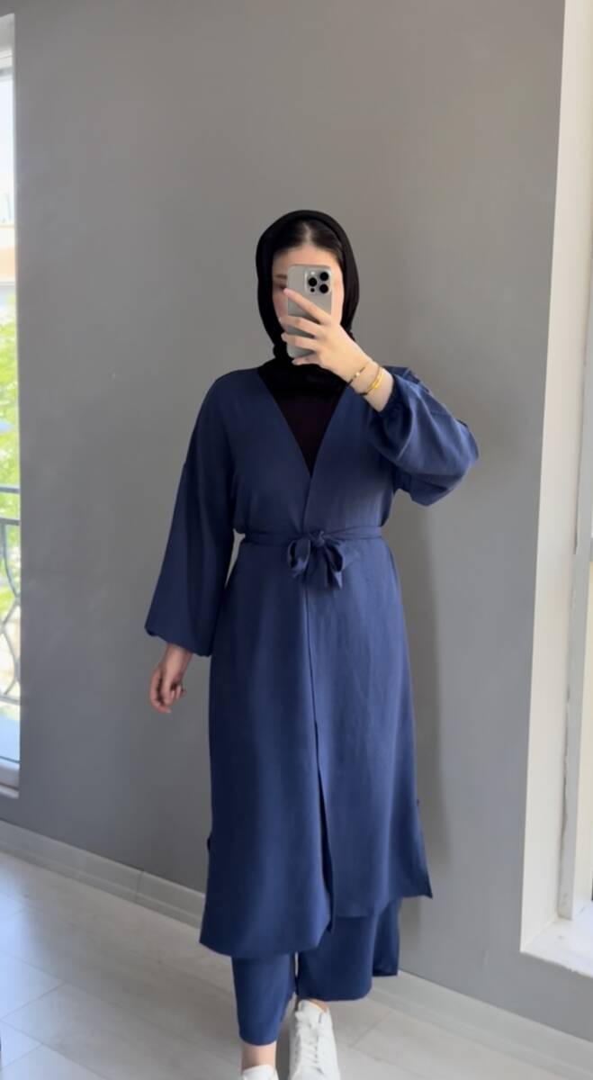 festmoda - KADIN KİMONO-PANTOLON AEROBİN TAKIM MAVİ 