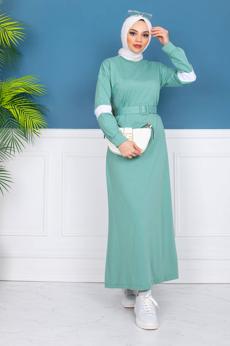 Kadın Mint Yeşili Kol Detaylı Spor Elbise 