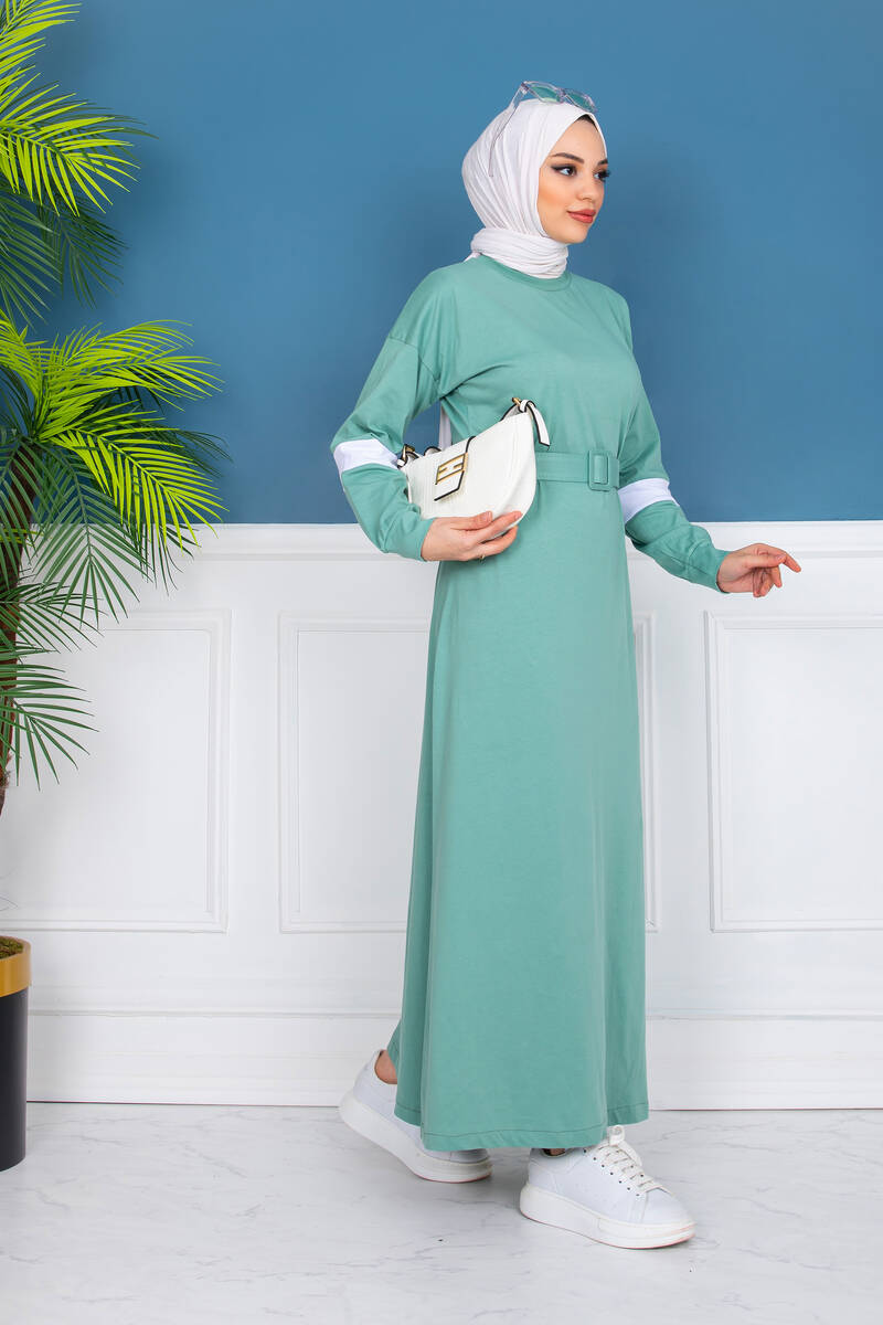 Kadın Mint Yeşili Kol Detaylı Spor Elbise 