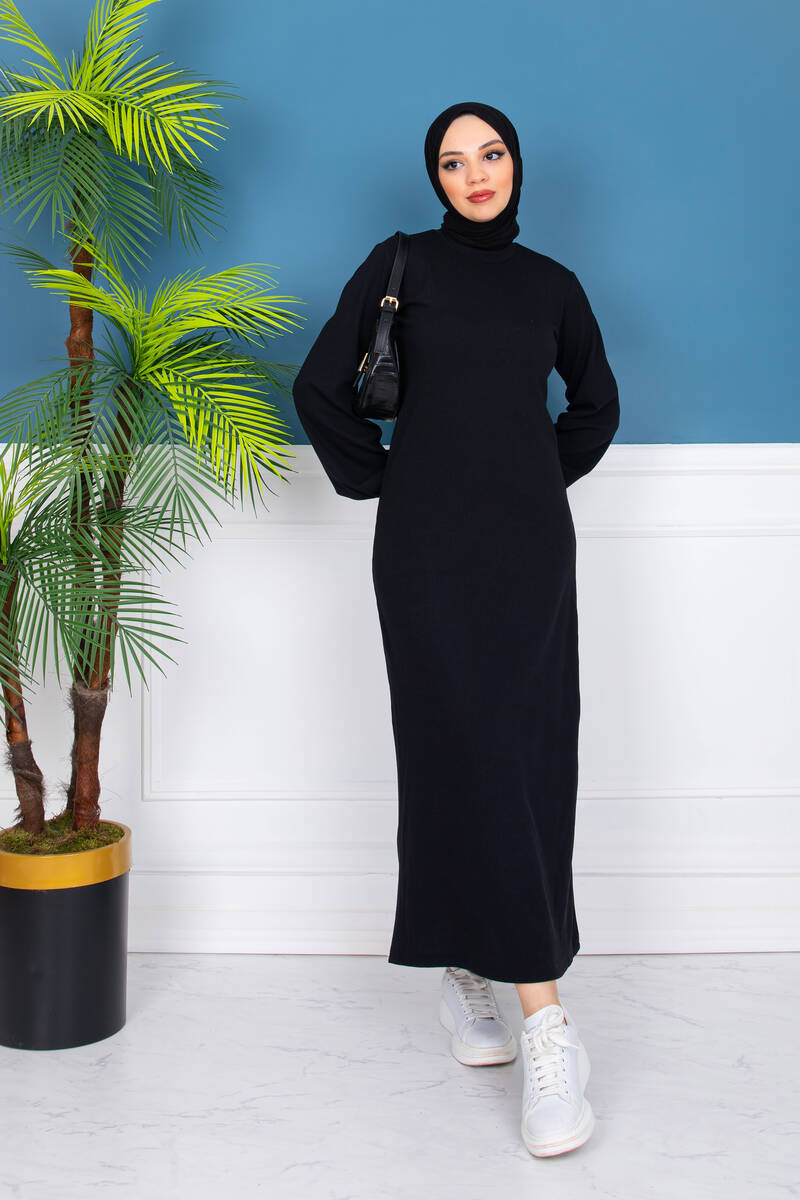  Kadın Uzun Fitilli Siyah Elbise