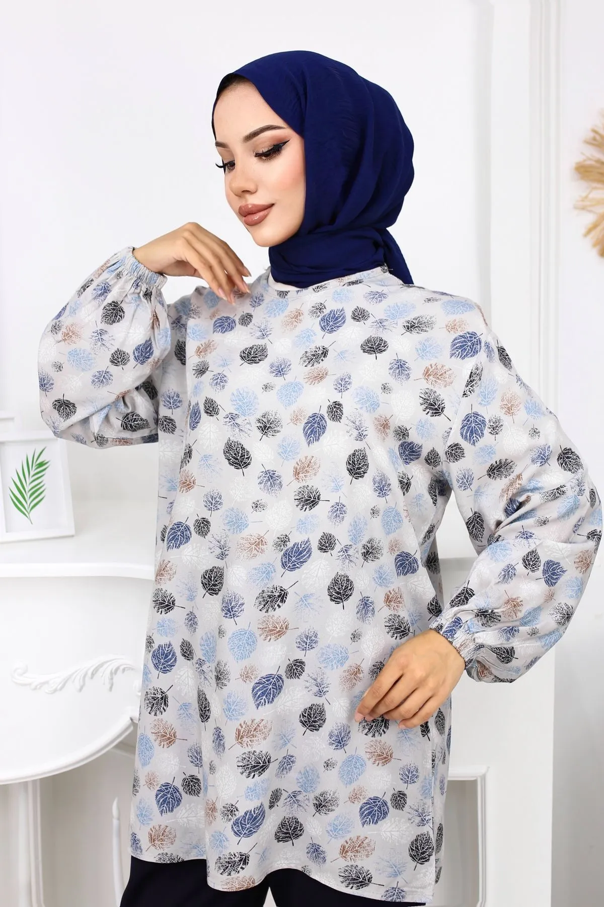 Mavi Yapraklı Tunik